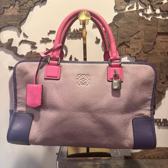 Loewe Tri-Color Amazona 36 Colorblock Pink Purple Fuchsia SHW Authentic CoA - Picture 1 of 15
